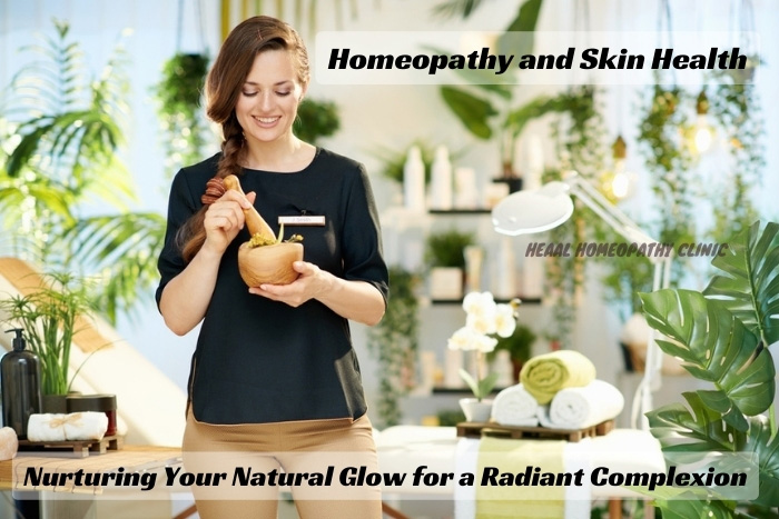 Smiling woman with organic skin care products, embodying the essence of homeopathic skin care for enhancing natural beauty at HEAAL Homeopathy Clinic, Chanda Nagar, Hyderabad
