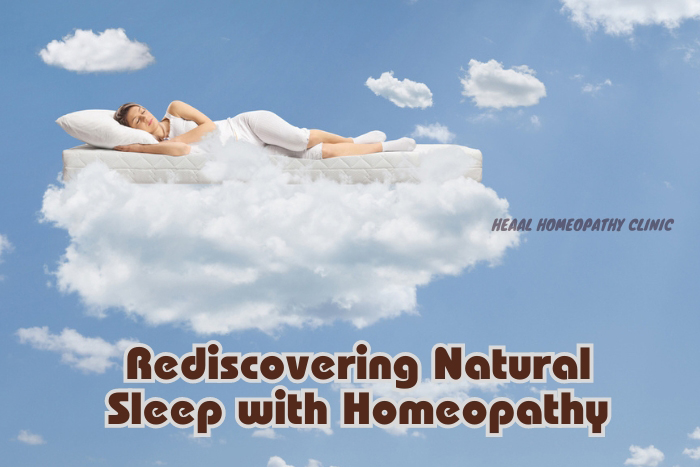 Woman peacefully sleeping on a cloud, representing the serene sleep solutions offered by HEAAL Homeopathy Clinic in Chanda Nagar, Hyderabad.