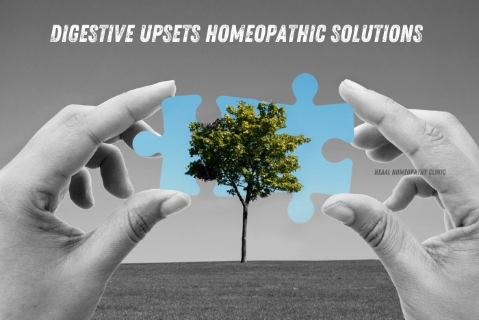 Image showing hands fitting puzzle pieces together with a tree in the center, symbolizing the holistic digestive solutions offered by HEAAL Homeopathy Clinic in Chanda Nagar, Hyderabad.