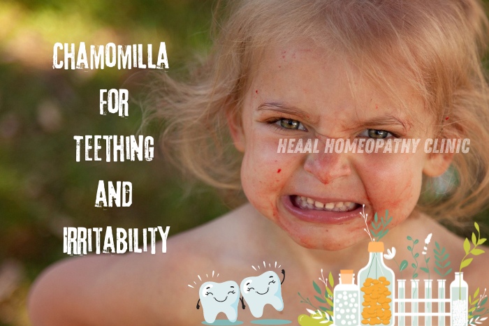 Soothe teething and irritability in children with Chamomilla at HEAAL Homeopathy Clinic in Chanda Nagar, Hyderabad