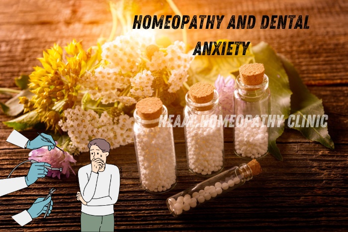 Discover homeopathic solutions for dental anxiety at HEAAL Homeopathy Clinic in Chanda Nagar, Hyderabad, featuring a serene display of herbal flowers and multiple homeopathic medicine bottles