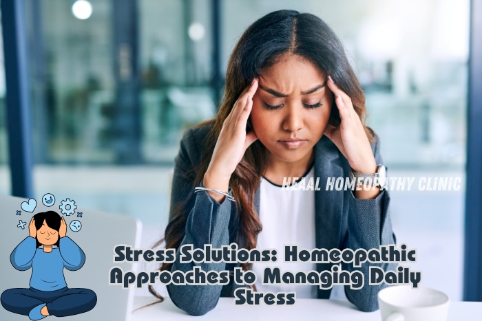 Image of a stressed woman holding her head, representing the need for stress management. HEAAL Homeopathy Clinic in Chanda Nagar, Hyderabad offers homeopathic solutions for managing daily stress and promoting overall well-being