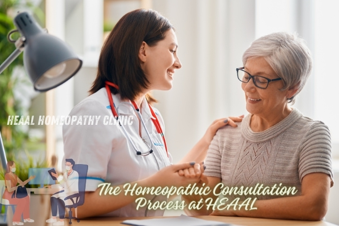 The homeopathic consultation process at HEAAL Homeopathy Clinic in Chanda Nagar, Hyderabad. Personalized and compassionate care for optimal health and well-being.