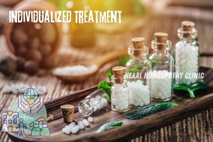 Image showcasing various homeopathic remedies in glass bottles at HEAAL Homeopathy Clinic, Chanda Nagar, Hyderabad. Experience individualized treatment for your health needs