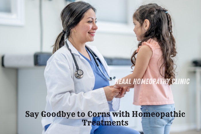 Doctor at HEAAL Homeopathy Clinic in Chanda Nagar, Hyderabad, offering a comforting consultation to a young patient about effective homeopathic treatments for corns