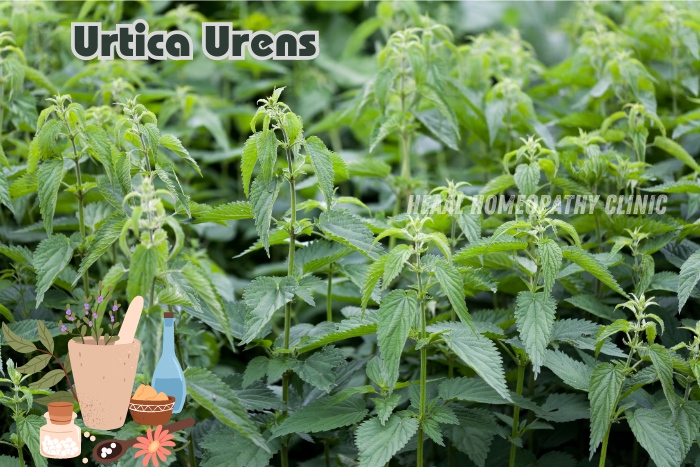 Urtica Urens plant, a key remedy used at HEAAL Homeopathy Clinic in Chanda Nagar, Hyderabad. This image showcases the natural ingredients used in homeopathy treatments, highlighting the clinic’s commitment to holistic healing and personalized care for patients through natural remedies